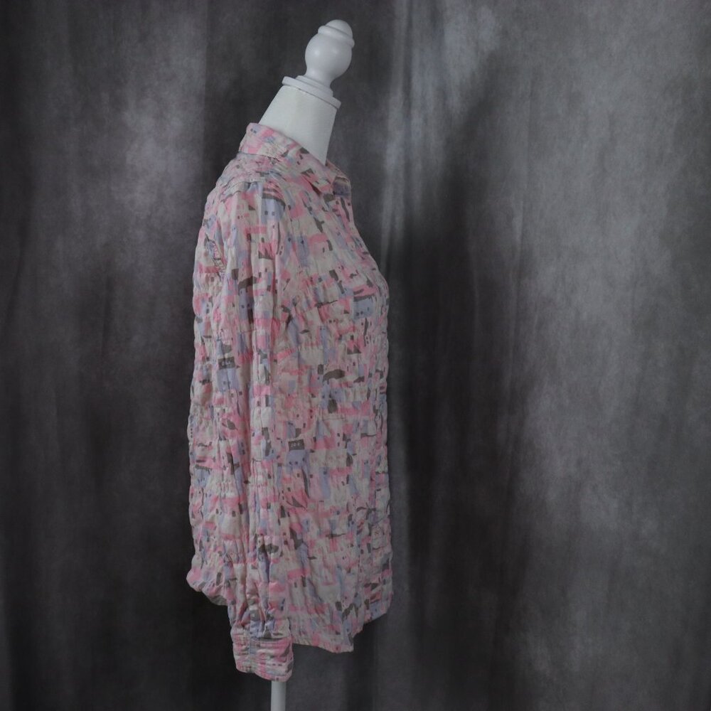J Mclaughlin Top Womens XS Pink Printed Button Long Sleeve Blouse Preppy - Picture 5 of 12